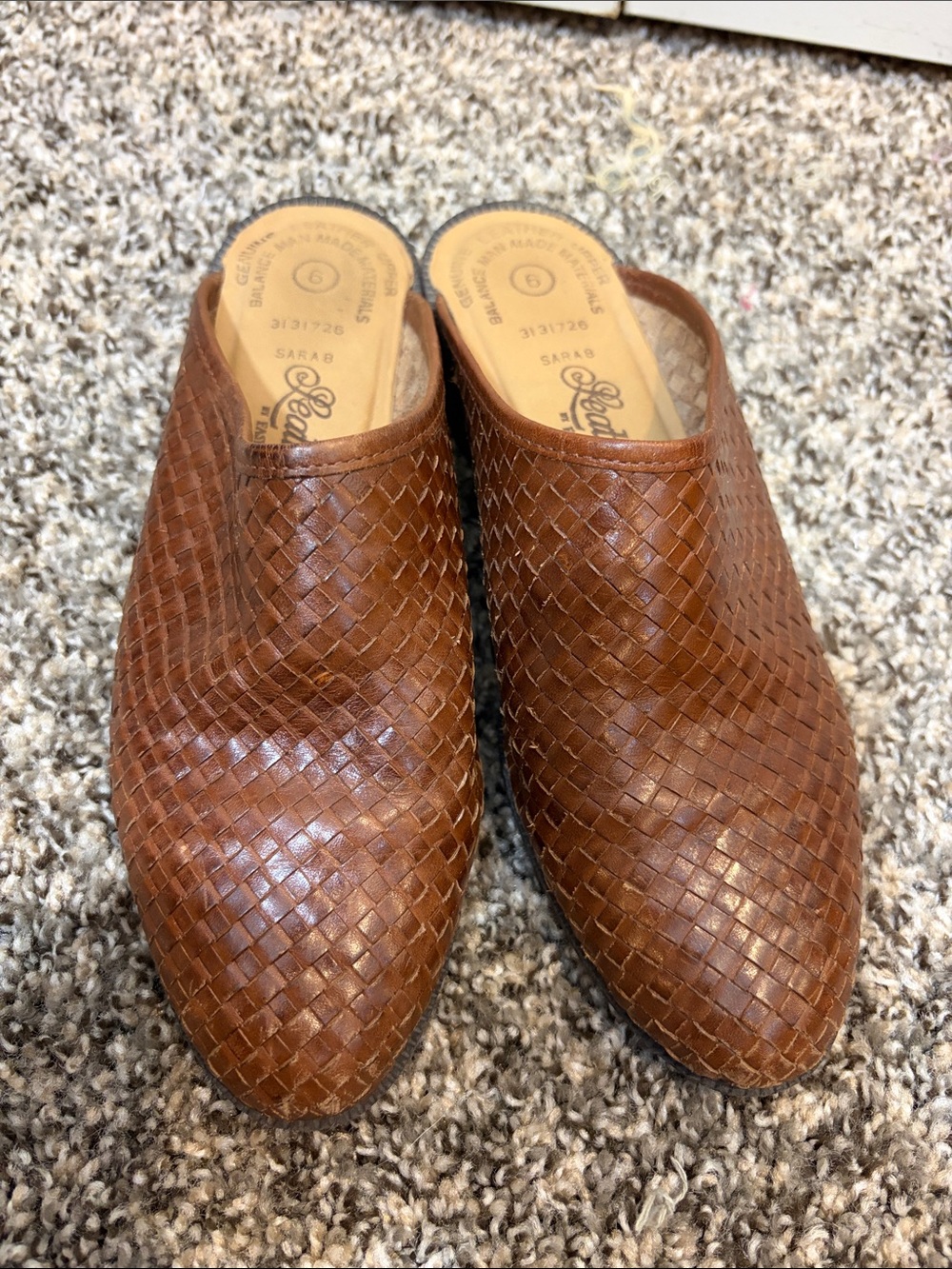 Leather Craft Woven Leather Slip-On Mules - Brown